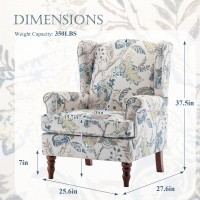 Mellcom Floral Accent Chair High Back Upholstered Armchair With Solid Legs Leisure Single Sofa Chair For Living Room Bedroom