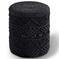 Wimarsbon Pouf Ottoman Hand Knitted Cotton Footrest Boho Decor Knit Floor Stool For Bed Room 14 Round Pouffe Ottoman Hollo