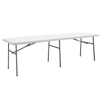 Living And More 8Ft Half Folding Table Indoor Outdoor Heavy Duty Portable Banquet And Event Folding Table With Carrying Hand