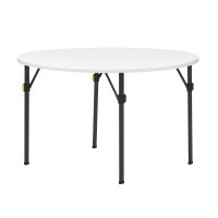 Living And More 4Ft Bifold Round Folding Table Banquet And Event Folding Table With Carrying Handle White