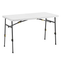 Living And More 4Ft Height Adjustable Half Folding Table With Carrying Handle Easy Folding And Storage Indoor Outdoor Use Whi