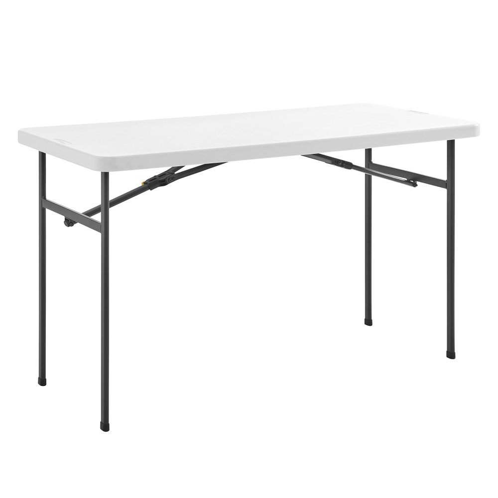 Living And More 4Ft Straight Folding Utility Table White Indoor Outdoor Portable Desk Camping Tailgating Crafting Tabl