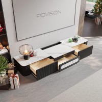 POVISON Modern TV Stand for Projector, Sintered Stone Entertainment Center with Storage for Living Room, 65 inch TV Stand, Solid Wood TV Stand