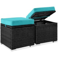 Best Choice Products Set Of 2 Wicker Ottomans Multipurpose Outdoor Furniture For Patio Backyard Additional Seating Footrest