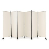 Giantex 5.7Ft 6-Panel Folding Room Divider With Rollers White - 132