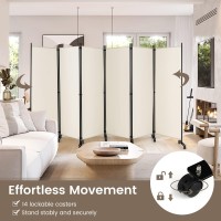 Giantex 5.7Ft 6-Panel Folding Room Divider With Rollers White - 132