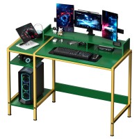 Minosys Gaming Computer Desk With Storage,Monitor Stand 47? Small, Writing Desk For 2 Monitors, Adjustable Storage Space, Modern Design Corner Table For Home Office, Green.