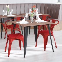 Luna Commercial Grade Red Metal IndoorOutdoor Chair with Arms with Red Poly Resin Wood Seat