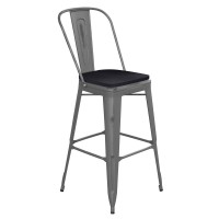 Lincoln 30 High Clear Coated Indoor Barstool with Back and Black Poly Resin Wood Seat