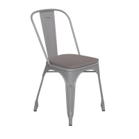 Perry Commercial Grade Silver Metal Indoor-Outdoor Stackable Chair With Gray Poly Resin Wood Seat