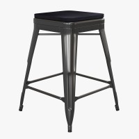 Kai Commercial Grade 24 High Backless Black Metal IndoorOutdoor Counter Height Stool with Square Black Poly Resin Wood Seat