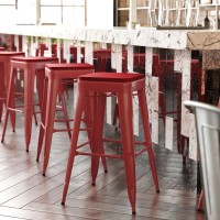 Kai Commercial Grade 30 High Backless Red Metal IndoorOutdoor Barstool with Square Red Poly Resin Wood Seat