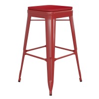 Kai Commercial Grade 30 High Backless Red Metal IndoorOutdoor Barstool with Square Red Poly Resin Wood Seat