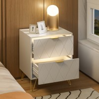 Anbuy White Nightstand Set Of 2 End Side Table Double Bedside Table With 2 Drawers Dual Night Stand Metal Gold Legs For Bedro