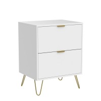 Anbuy White Nightstand Set Of 2 End Side Table Double Bedside Table With 2 Drawers Dual Night Stand Metal Gold Legs For Bedro