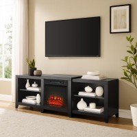 Ronin 69 Low Profile Tv Stand WFireplace Black