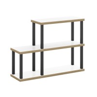 Furinno TurnNTube No Tools 3Tier Ladder Decorative Display Shelf Solid WhiteBlack