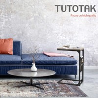 Tutotak C-Shaped Table, End Table, Side Table With Cloth Bag And Magazine Holder, Snack Table For Sofa Couch, Tv Tray Table, Greige V1Tb01Bg020