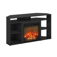 Furinno Jensen Corner TV Stand with Fireplace for TV up to 55 Inches, Americano