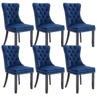Virabit Tufted Dining Chairs Set Of 6, Velvet Upholstered Dining Chairs With Nailhead Back And Ring Pull Trim, Solid Wood Dining Chairs For Kitchen/Bedroom/Dining Room (Blue)