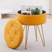 Cpintltr Footrest Footstools Round Faux Leather Ottoman With Storage Space Soft Vanity Chair With Memory Foam Seat Small Side Table Hallway Step Stool Metal Legs With Adjustable Footings Ginger