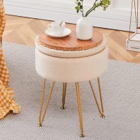 Cpintltr Modern Velvet Foot Rest Stool Upholstered Round Storage Ottomans Multipurpose Dressing Stools Luxury Home Decor Ottoman Coffee Table Top Cover Footstool With Metal Legs For Couch Beige