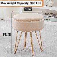 Cpintltr Modern Velvet Foot Rest Stool Upholstered Round Storage Ottomans Multipurpose Dressing Stools Luxury Home Decor Ottoman Coffee Table Top Cover Footstool With Metal Legs For Couch Beige