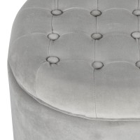 Homepop By Kinfine Fabric Upholstered Round Storage Ottoman Velvet Button Tufted Ottoman With Removable Lid Light Gray Small