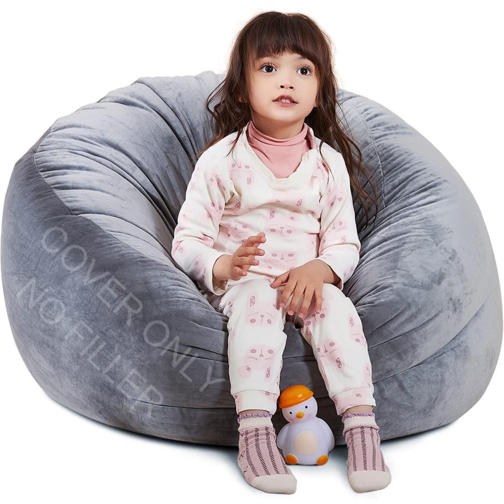 Bchway Family Stuffed Animal Storage Bean Bag Chair Stuffable Bean Bag Cover -Stuffed Animal Bean Bag Storage For Kids And Teans Super Soft And Comfortable Bean Bag Stuffed Animal Storage - Round Grey