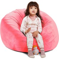 Bchway Family Stuffed Animal Storage Bean Bag Chair Cover - Stuffed Animal Bean Bag Storage For Kids And Teans Super Soft And Comfortable Bean Bag Stuffed Animal Storage Bag Extra Large - Round Pink