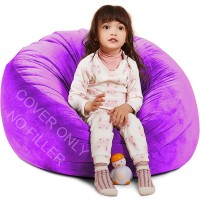 Bchway Family Stuffed Animal Storage Bean Bag Chair Stuffable Bean Bag Cover -Stuffed Animal Bean Bag Storage For Kids And Teans Super Soft And Comfortable Bean Bag Stuffed Animal Storage Round Purple