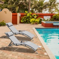 Domi Lounge Chair Set Of 2, Aluminum Lounge Chairs For Outside With 5 Adjustable Positions, Chaise Lounge Outdoor For Pool, Garden, Beach, Camping, Backyard (Gray)