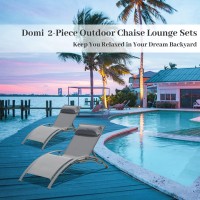 Domi Lounge Chair Set Of 2, Aluminum Lounge Chairs For Outside With 5 Adjustable Positions, Chaise Lounge Outdoor For Pool, Garden, Beach, Camping, Backyard (Gray)
