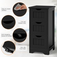 Giantex Bathroom Floor Cabinet - Small Bathroom Storage Cabinet With 3 Removable Drawers & Anti-Toppling Device, Freestanding Side Storage Organizer For Bathroom Living Room Bedroom (Black)