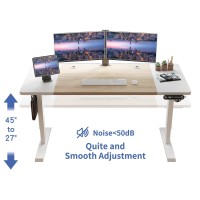 Heonam 63 X 30 Inches Electric Standing Desk, Height Adjustable Stand Up Table,Ergonomic Sit Stand Desk Workstation With Splice Board,Single Motor,White Frame/White And Oak Top
