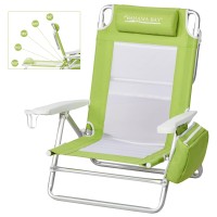 Old Bahama Bay Reclining Beach Chair Backpack 5-Position Lay Flat Lounge Chair For Adults Heavy Duty Portable Folding Lightweight With Cooler Bag Camping Chair For Sand Outdoor Green