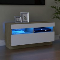 vidaXL TV Cabinet with LED Lights White and Sonoma Oak 31.5x13.8x15.7
