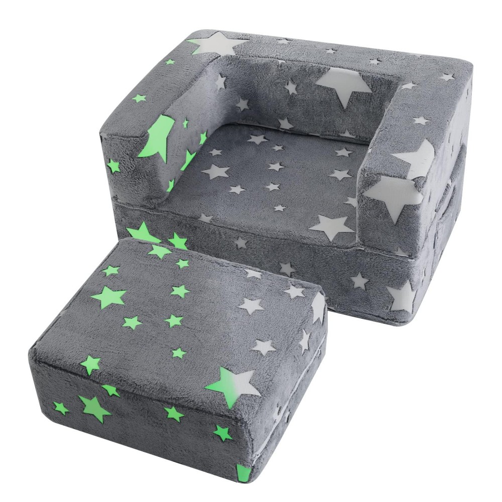 Memorecool Toddler Chair Star Glow In Dark Kids Couch Fold Out Modular Chair For Boy Girl Grey Baby Sofa Chair For Bedroom Lou