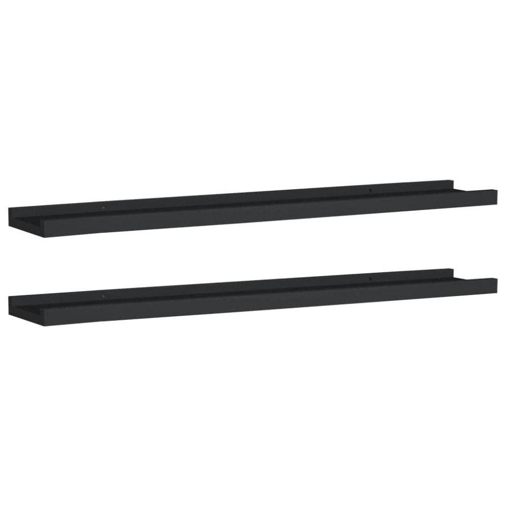 vidaXL WallMounted Black Ledge Shelves Set of 2 Lacquered MDF Measuring 315x35x12 Suitable for Picture Frames and Dec