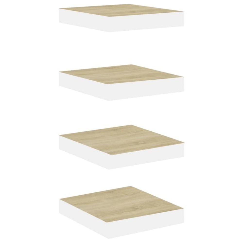 vidaXL Floating Wall Shelves Durable Honeycomb MDF Metal Frame Decorative Storage Oak White 4 pcs Set Easy Assembly