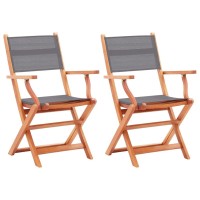 Vidaxl Folding Patio Chairs 2 Pcs Solid Eucalyptus Wood&Textilene