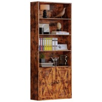 Ironck Industrial Bookshelves And Bookcases With Doors Floor Standing 6 Shelf Display Storage Shelves 70 In Tall Bookcase For Ho