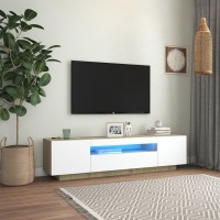 vidaXL TV Cabinet with LED Lights White and Sonoma Oak 63x13.8x15.7