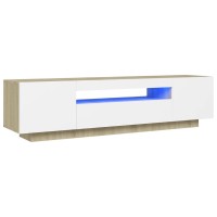 vidaXL TV Cabinet with LED Lights White and Sonoma Oak 63x13.8x15.7