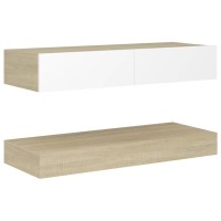 vidaXL TV Cabinet with LED Lights White and Sonoma Oak 35.4x13.8