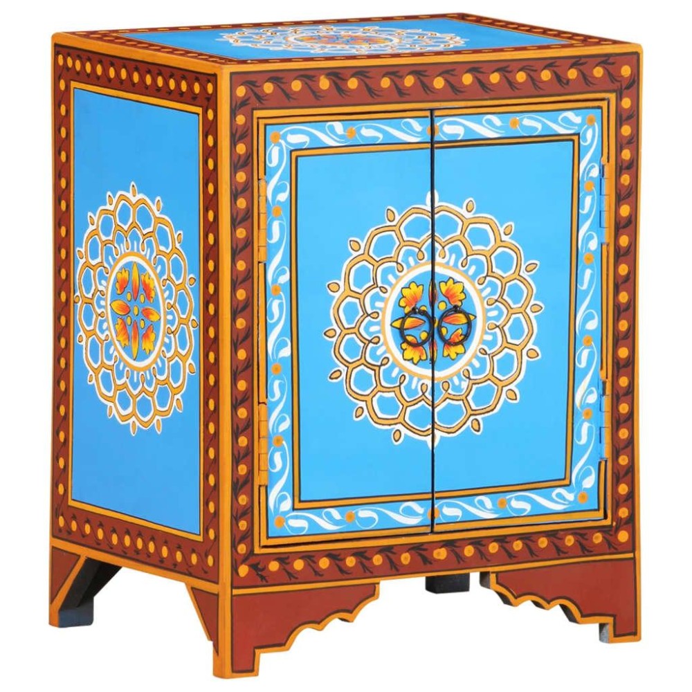 vidaXL Hand Painted Bedside Cabinet 15.7x11.8x19.7 Solid Mango Wood