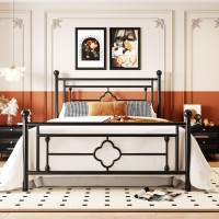 Allewie Queen Size Metal Platform Bed Frame With Victorian Vintage Headboard And Footboard/Mattress Foundation/Under Bed Storage/No Box Spring Needed/Noise-Free/Easy Assembly, Black