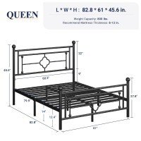 Allewie Queen Size Metal Platform Bed Frame With Victorian Vintage Headboard And Footboard/Mattress Foundation/Under Bed Storage/No Box Spring Needed/Noise-Free/Easy Assembly, Black