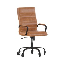 Whitney High Back Brown LeatherSoft Executive Swivel Office Chair with Black Frame, Arms, and Transparent Roller Wheels