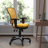 Nicholas Mid-Back Yellow-Orange Mesh Multifunction Executive Swivel Ergonomic Office Chair with Adjustable Arms and Transparent Roller Wheels
